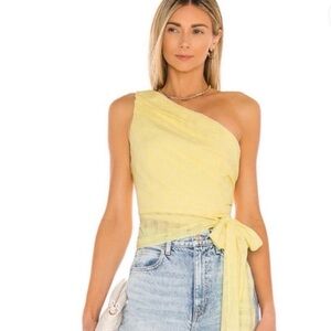 Amanda Uprichard Bea Top Lemon Yellow One-Shoulder Top Size Medium